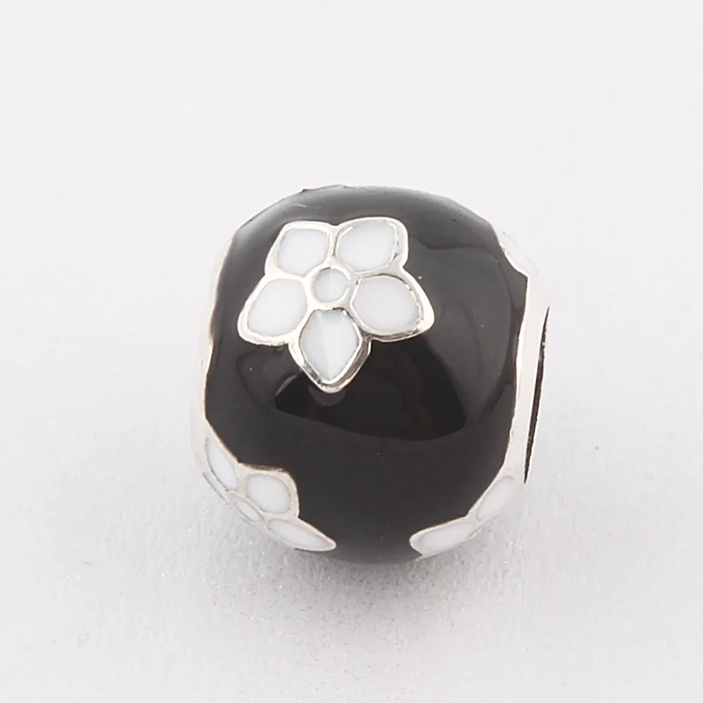 

ZMZY New 925 Sterling Silver Charms Black Enamel Bloom Flower Beads Fit Pandora Bracelet for Women Jewelry Making Gift