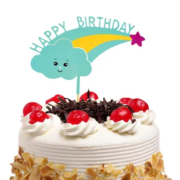 

50 pcs/lot Cloud Cake Toppers Flags Happy Birthday Glitter Kids Gifts Cupcake Topper Wedding Baby Shower Party DIY Baking Xmas