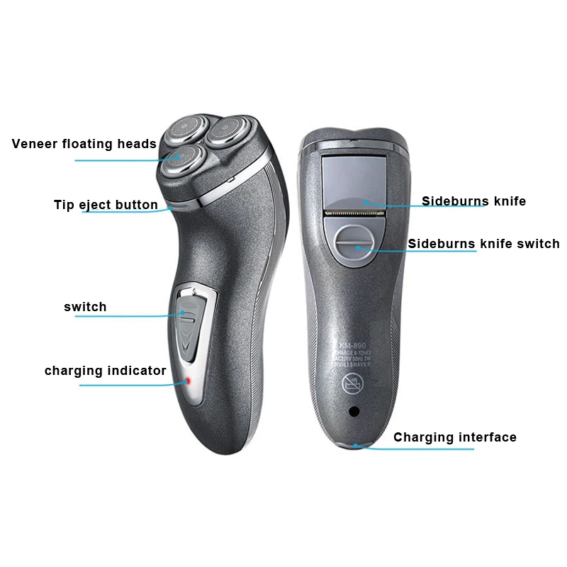 KEMEI-KM-890-3D-Floating-Head-Rechargeable-Electric-Shaver-for-Men-Nose-Beard-Trimmer-Shaving-Razor