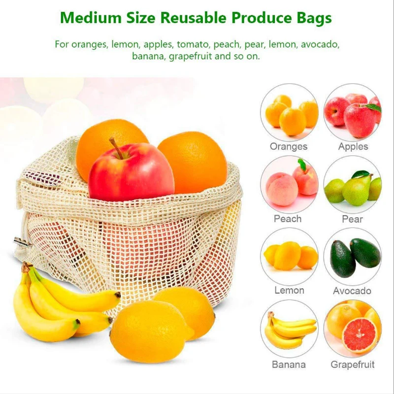 Многоразовые кухонные сумки для овощей и фруктов, прочные хлопковые сетчатые сумки для производства с кулиской, женская сумка для покупок