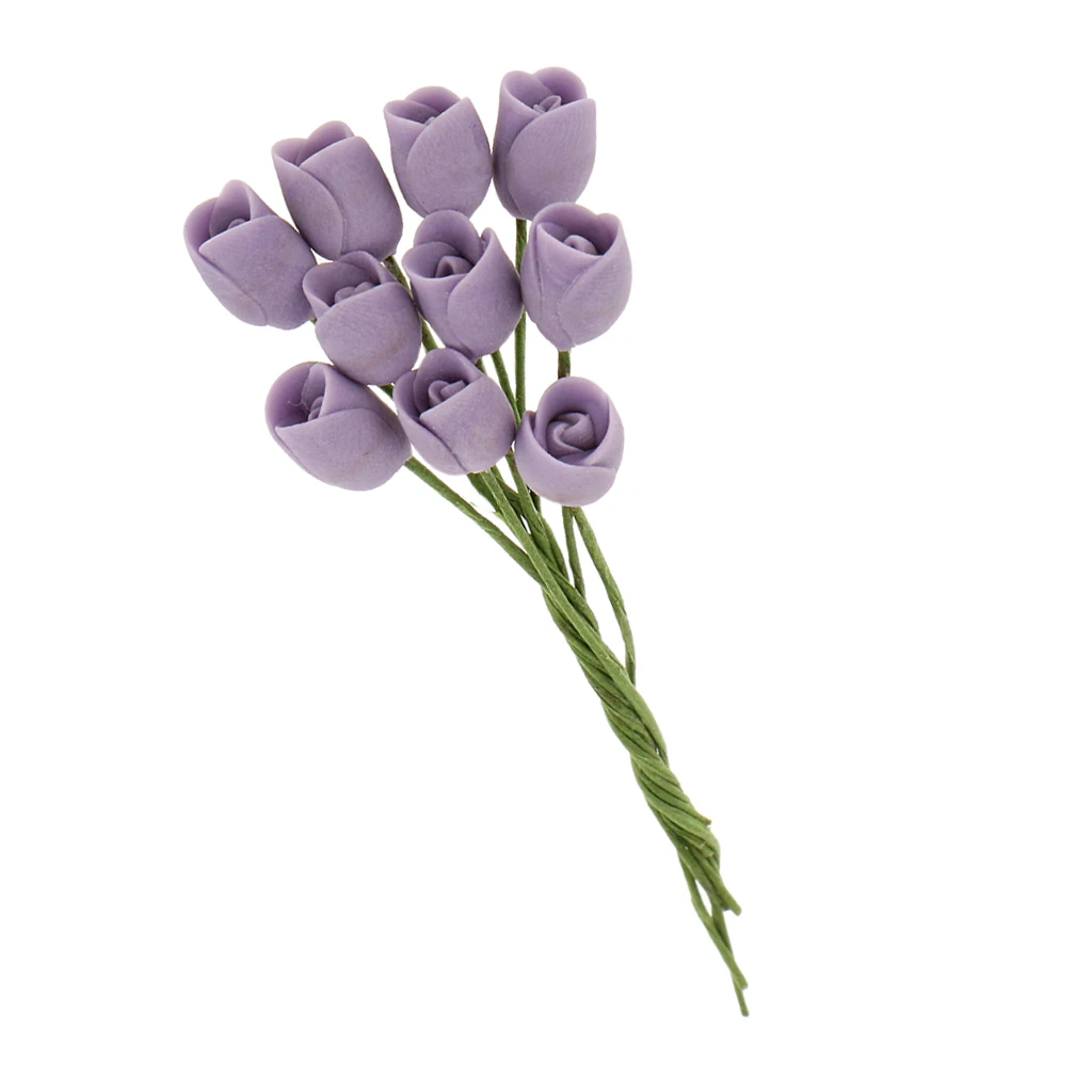 1:12 Mini Purple Clay Tulips Flowers for Dollhouse Miniature Garden Accs