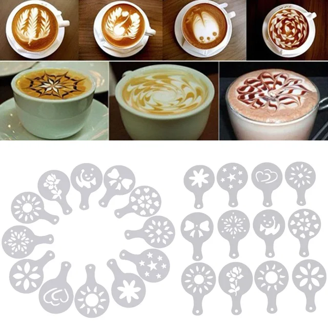 Cheap Printing coffee mold foam spray mold cappuccino barista christmas coffee mold tea barista art drawing cake template coffee 12pcs