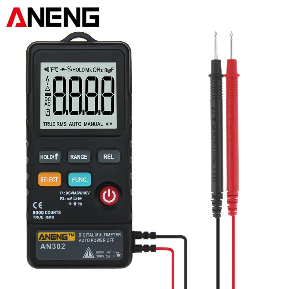 

ANENG AN302 Slim Card Type Digital Multimeter Portable 8000 Counts AC DC Voltmeter Ohm Voltage Frequency Meter with LED Light