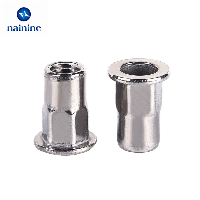 10Pcs M3 M4 M5 M6 M8 A2 Stainless Steel Rivnut Flat Head Half Hex Body