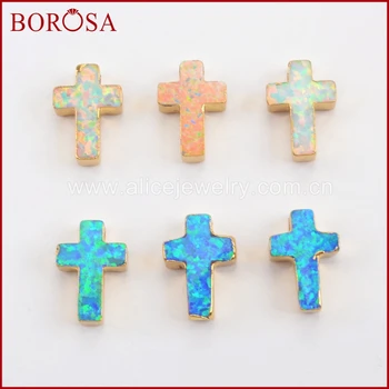 

BOROSA 10PCS Cross Gold Color Man-made Opal Bead Fashion Japanese Opal Pendant Beads for Necklace Jewelry Druzy for Women G1504
