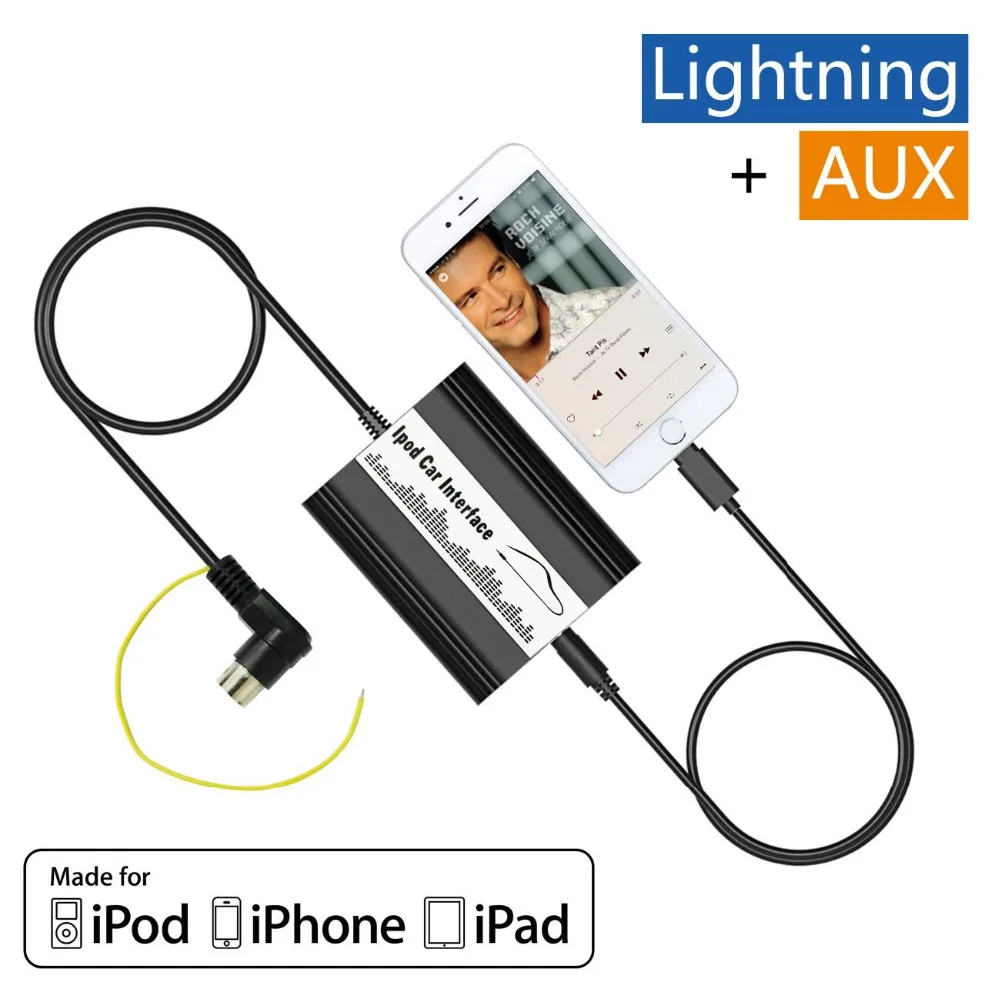 

Auto iPod iPhone Adapter Car MP3 Interface Lightning 8 Pin Charger for Volvo HU401 HU403 HU405 HU415 HU450 HU555 HU601 Radio