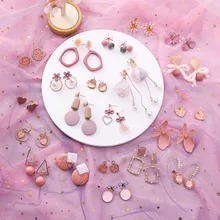 2019 rosa Ohrringe Koreanische Blume Süße Geometrische Ohrring Simulierte Perle pendientes mujer Für Frauen Quaste Ohr Schmuck brincos