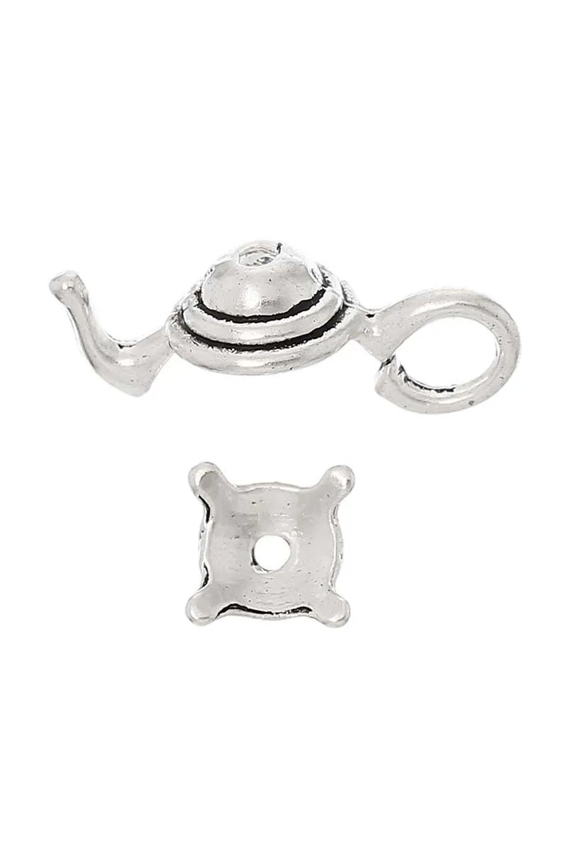 

MJARTORIA 10Sets Lovely Mini Teapot Pattern Beads Retro Silver Color DIY Beads For Jewelry Making DIY Accessories For Needlework