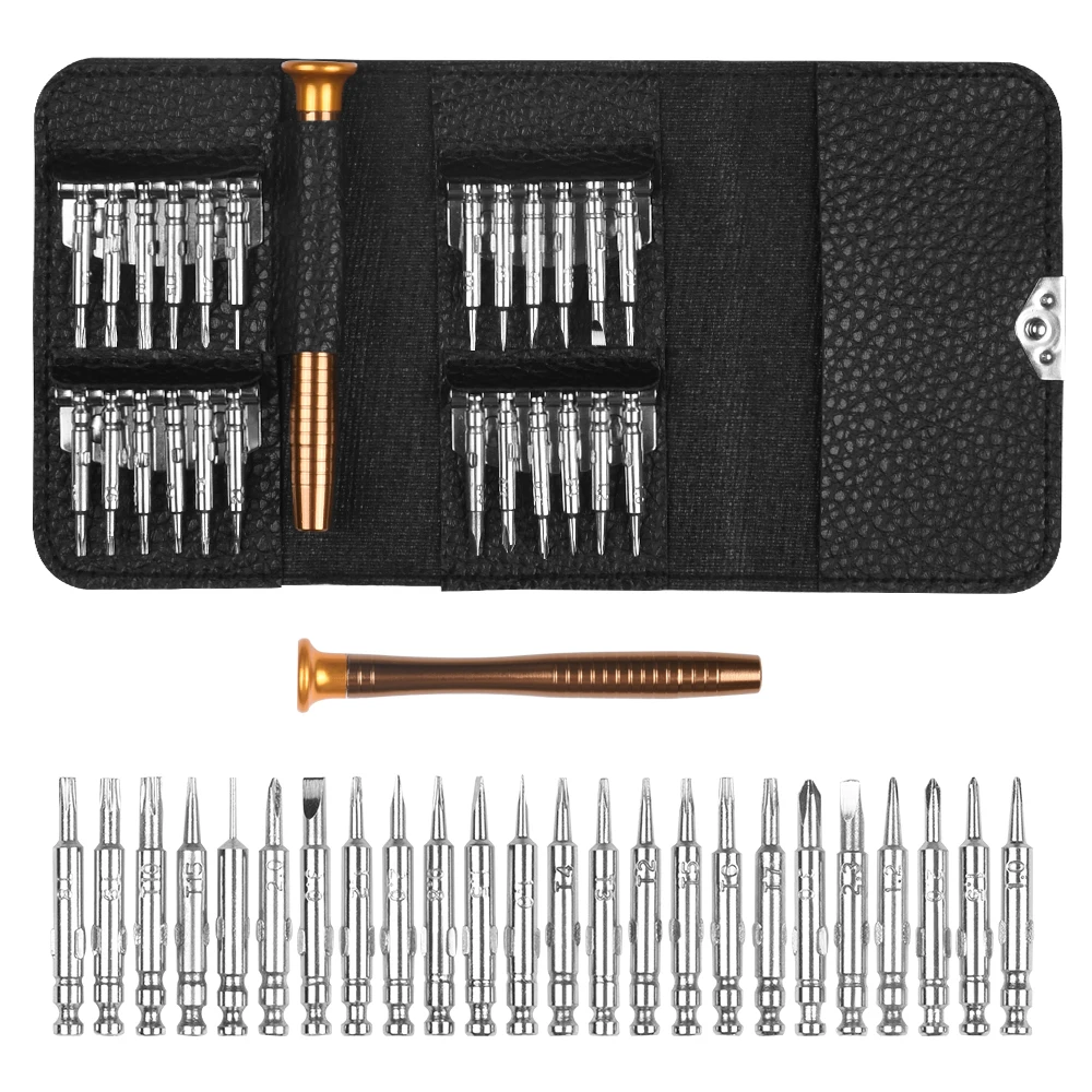 

Mini Precision Screwdriver Set 25 in 1 Multifunctional Torx Hex DIY Repair Tool Kit for PC Laptop Phones with Leather Case