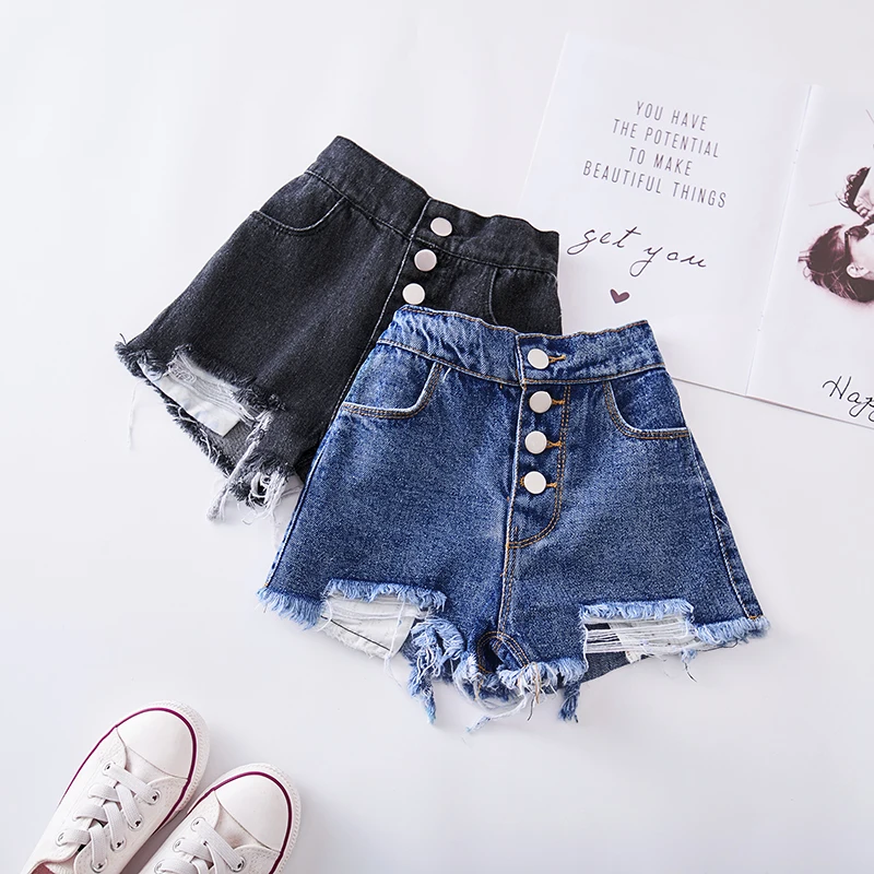 Yorkzaler 2 Color Girl Short Jeans Ripped Holes Girl Denim Short Pants Waist Casual Children Short Pants Fashion Girl Clothes