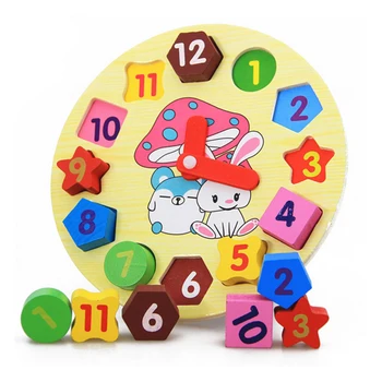 

New Shape of wooden colourful Jigsaw clock building blocks toys for children Education toys Digital Geometry Clock kid toys