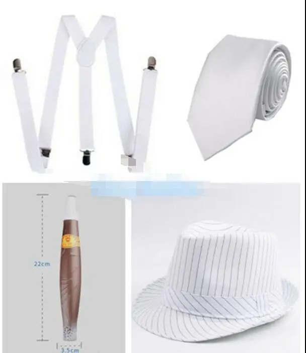 Для мужчин s 20s 1920s Гангстерский набор шляпа подтяжки галстук сигары Гэтсби костюм disfraz Женские аксессуары fantasias adulto для мужчин - Окраска металла: Титановое покрытие