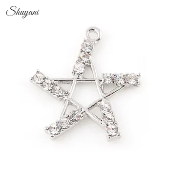 

20PCS Fashion Silver CZ Stone Crystal The five-pointed Star Charms Pendant for DIY Necklace Bracelet Women Jewelry 25*23mm