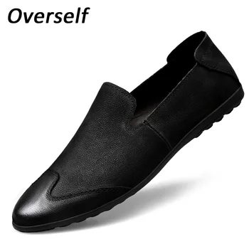 

New Genuine Leather Loafers Handmade Men Soft Fashion Black Man Casual Shoes Zapatos Hombre Men's Moccasins Plus Size Eur 46 47