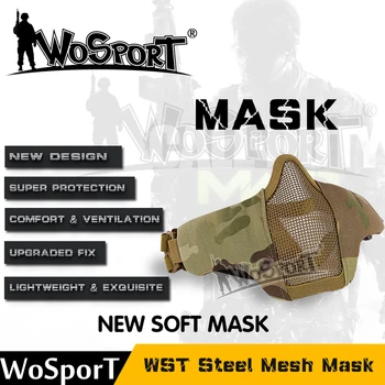 

WoSporT New Tactical Airsoft Mask Half Lower Face Metal Steel Net Hunting Protective prop for Paintball Military Amry Party CS