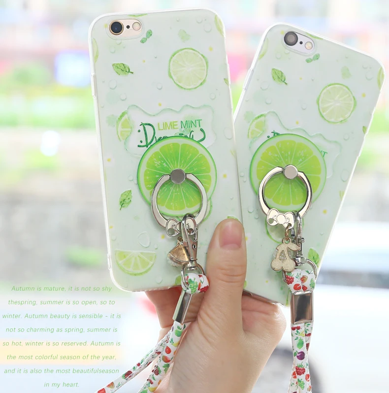 3D Fruit Cases For iphone 7 6 Case TPU Fundas For iphone 8 6s Se 5s 7 Plus Cover Bag With Ring Soft Back Phone Case Cute Rope q11