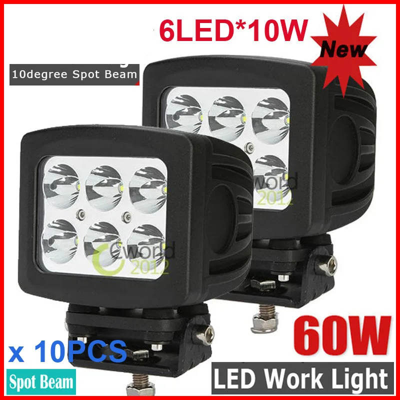 

10PCS 5.2" 60W CRE 6LED*10W Driving Light Square Offroad SUV ATV 4WD 4x4 Spot /Flood Beam 6000lm 9-32V Truck Work Fog Headlamp