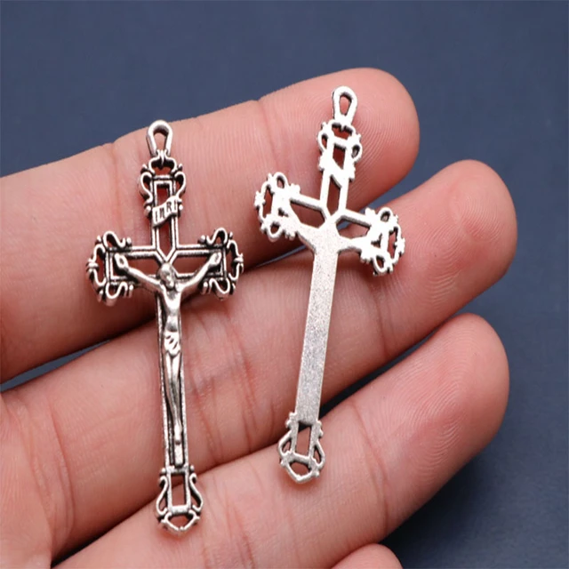 Croix en bois fait à la main, 2 pièces, Crucifix, jésus, Christ, ornements,  collier à breloques religieux, fabrication de pendentif