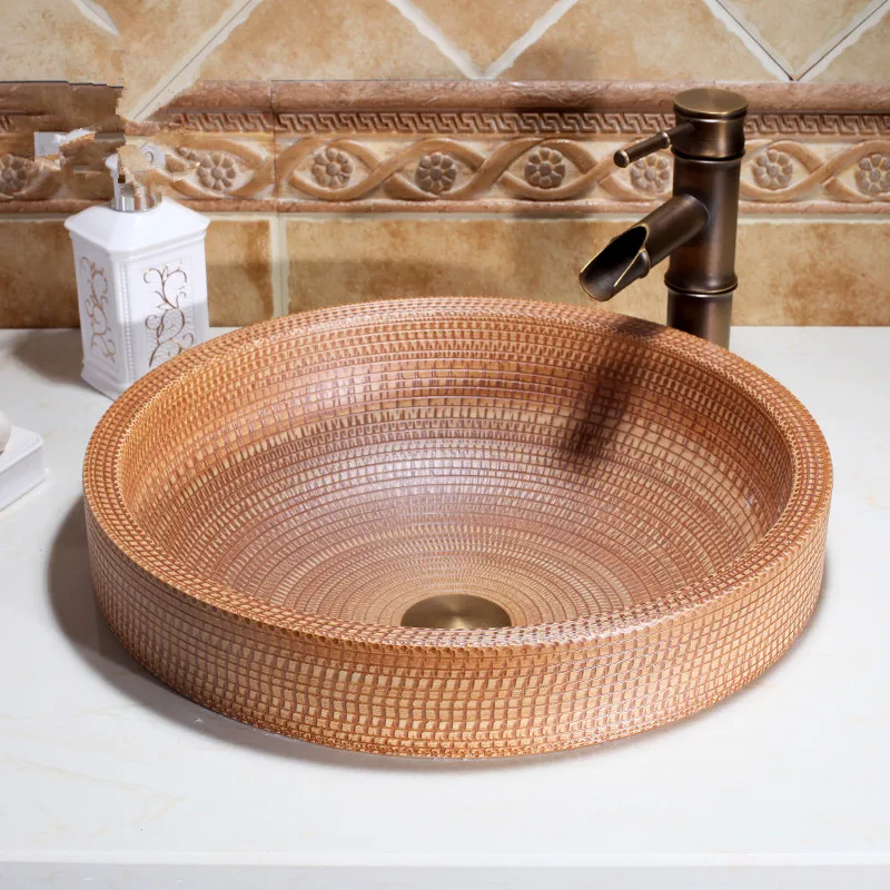 Europe Vintage Style Ceramic Art Basin Sinks Semi Counter Washnasin