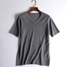 Скидки Коза кашемир мужская бутик o/v-образным вырезом с коротким рукавом tsweater пуловер сплошной цвет M-2XL в розницу и оптом