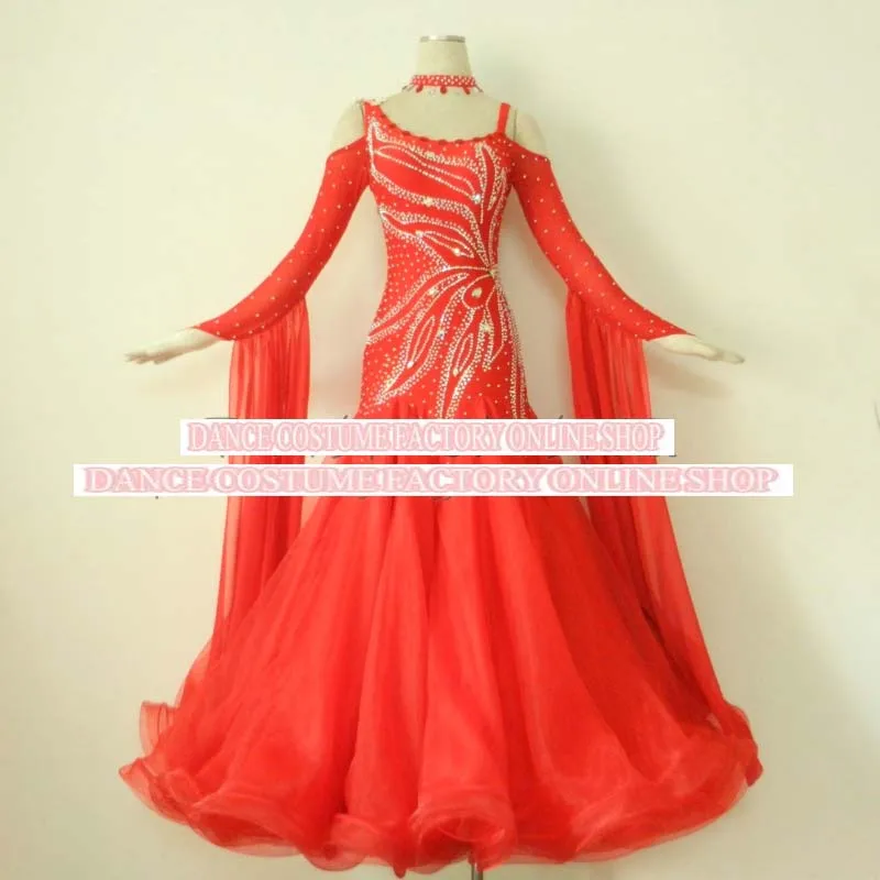 

100% New Competition Slik organza ballroom Standard dance dress,juvenile dance clothing,stage ballroom dress