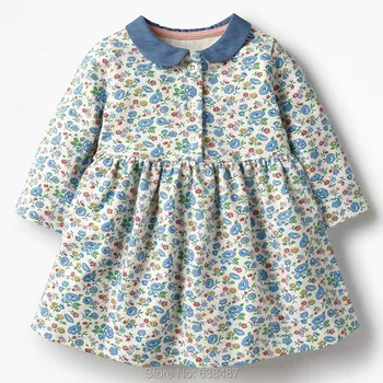 

1-7Y Bebe Kids Brand 100% Cotton Princess Dress Girls one-piece Dress Flower 2020 Long Sleeve Turn-down Collar Baby Girl Clothes