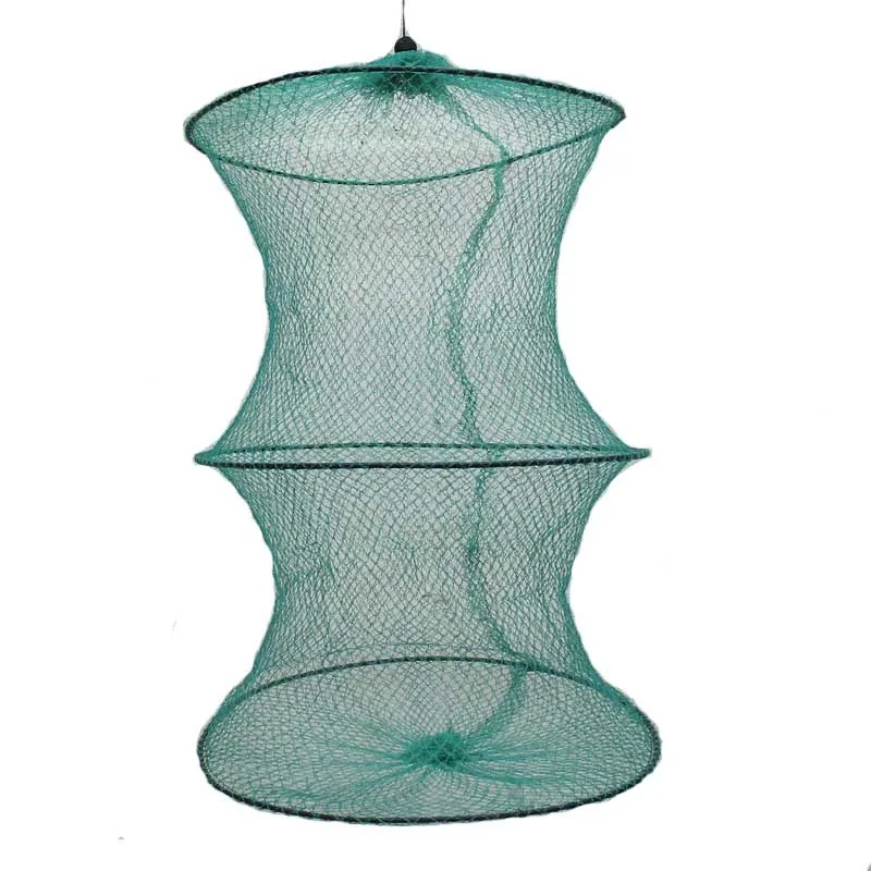 Folding Round Encapsulated Soft Steel Wire Metal Frame Nylon Mesh Crab Fish Net Mesh Fishing Network Fishing Landing Net Green2