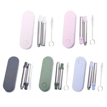 Складная Солома для питья Складная многоразовая солома с щеткой ящик для хранения в путешествии наружные домашние аксессуары для кухонного бара