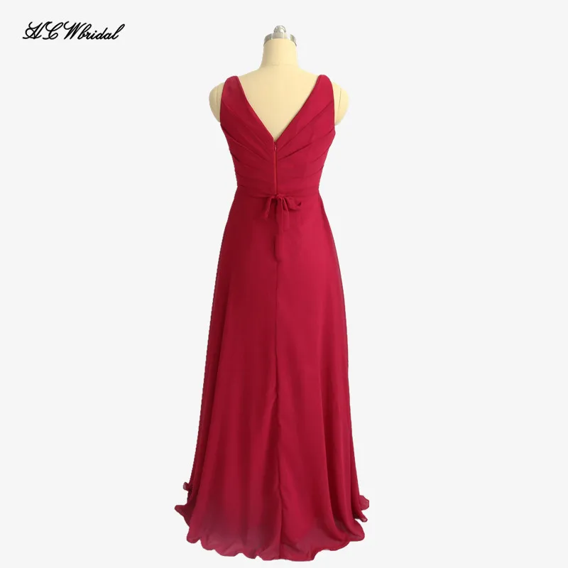Burgundy Chiffon Long Evening Dress