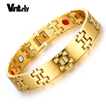 

Vinterly Magnetic Bracelet for Men Health Energy Gold Color Stainless Steel Bracelet Male Germanium Magnetic Bracelets for Men