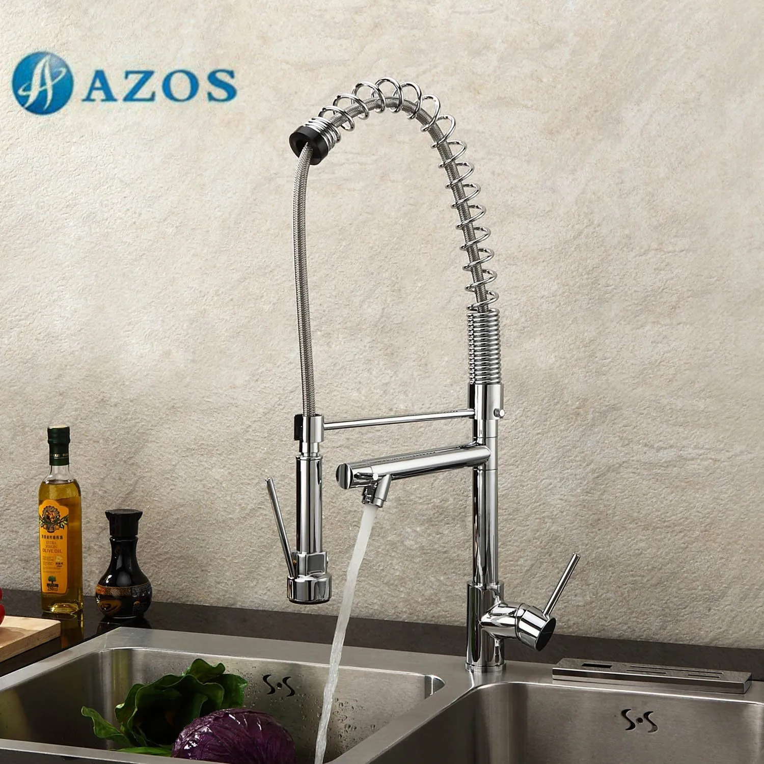 AZOS кухонный кран для раковины латунный пружинный выдвижной носик с одним