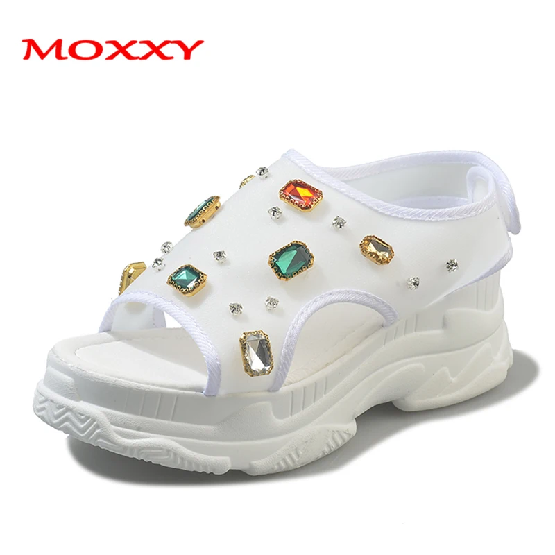 

2019 New Summer Rhinestone Sandals Women Shoes Casual Chunky Wedge Comfort Platform Sandals Diamond Yellow Pink White Sandals