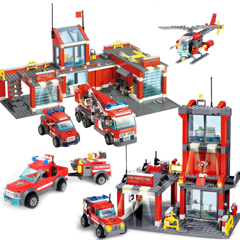 

City Construction Rescue Vehicle Fire Truck Helicopter Building Blocks Police Compatible Legoing Technic Bricks Toy For Children