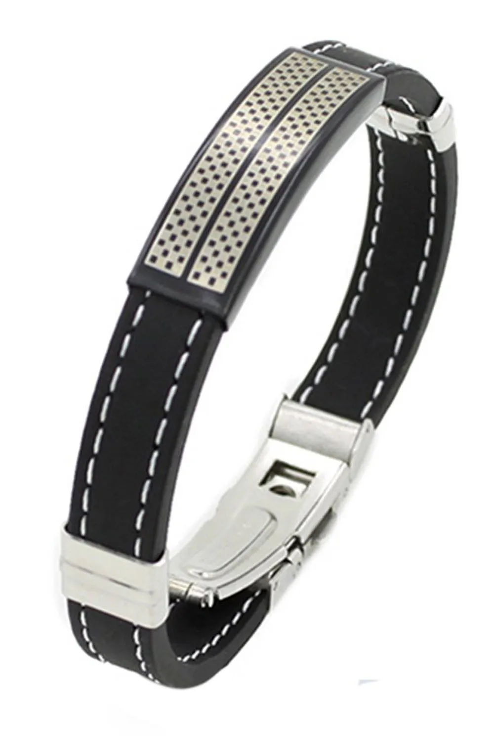 Buy Men Boys Cool Black Silver Stainless Steel Rubber