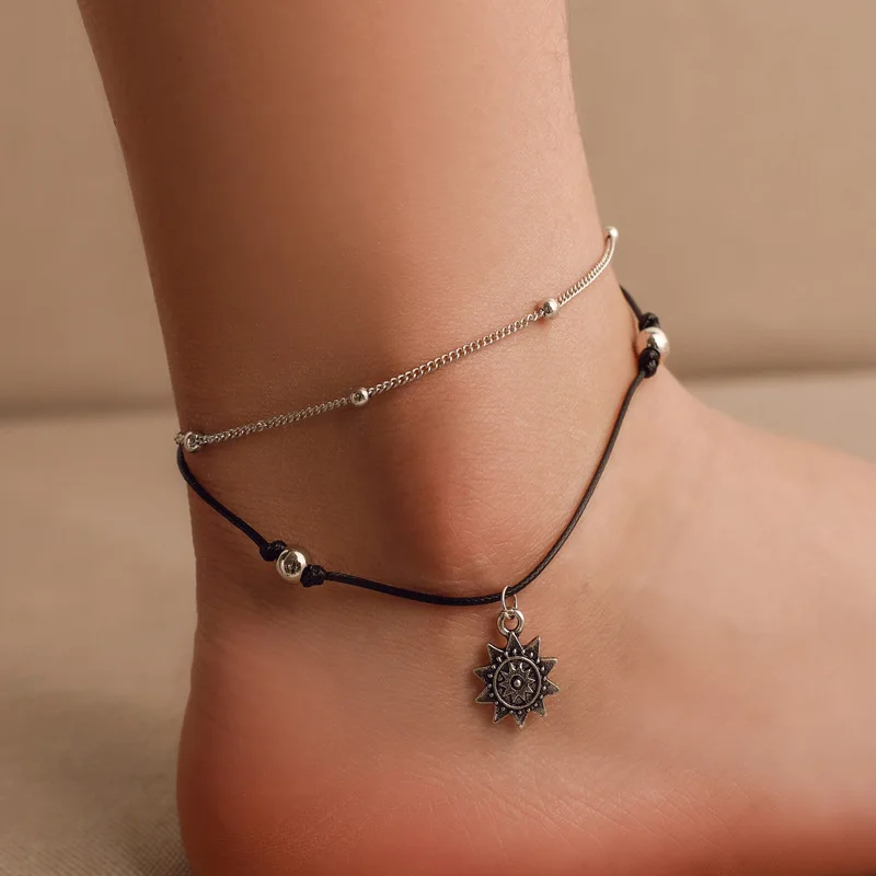 

Bohemian Geometric Anklet Bracelet On The Leg Fashion Silver Color Leaf Anklets For Women Foot Beach Jewelry