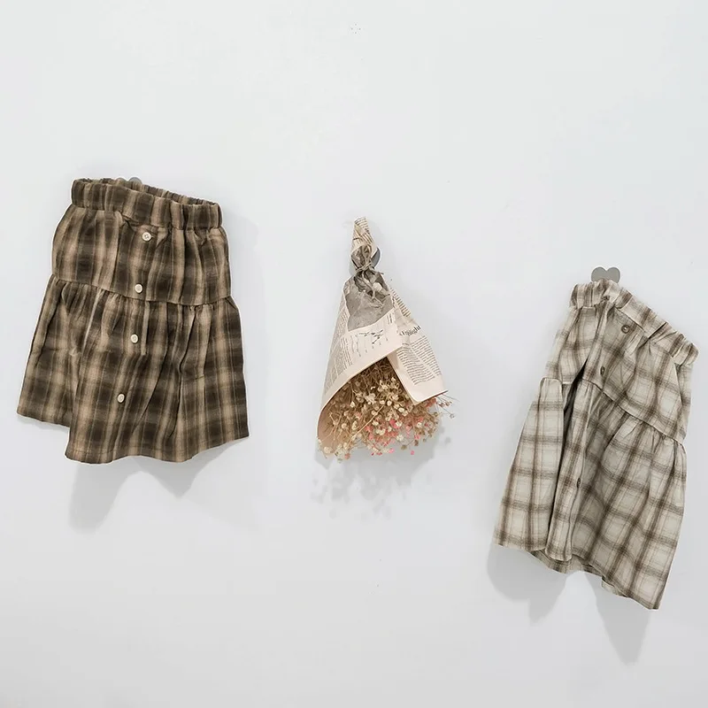 Детские однобортные юбки коллекция года, новая весенняя универсальная детская юбка для девочек с шотландскими пуговицами плиссированная юбка для малышей