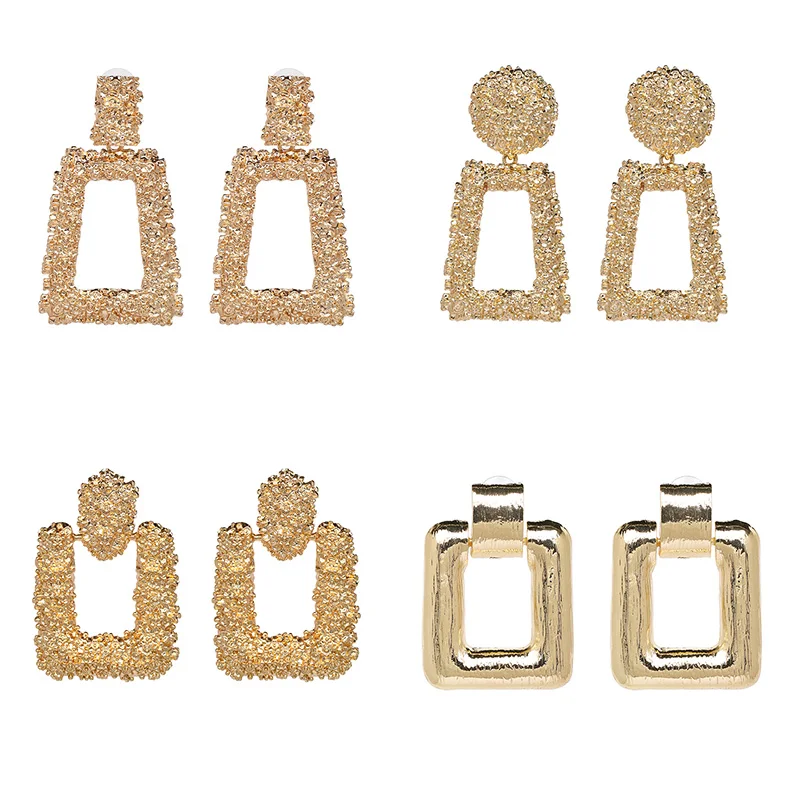 

FASHIONSNOOPS Vintage Punk Metal Square Drop Earrings For Women Big Maxi Gold Geometric za Jewelry Brincos