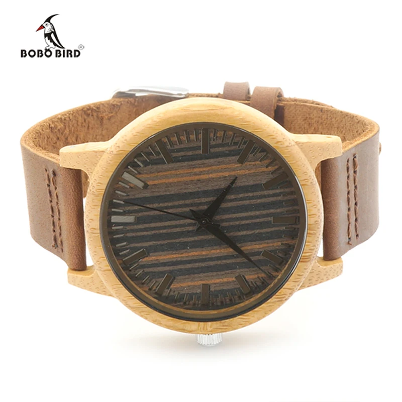 2017 Top Brand Men Watch BOBO BIRD Luxury Quartz Bamboo Watch Casual Leather Strap Clock Wristwatch Relogio Masculino C-H08