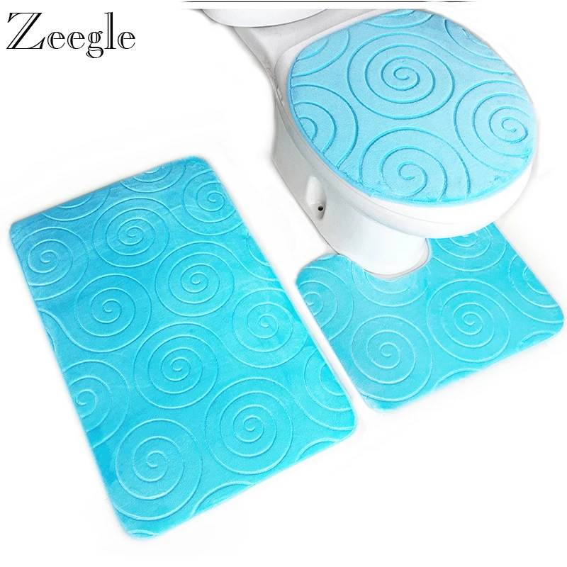 

3D Embossing Microfiber Bathroom Mats Set Toilet Bath Mat Carpet Shower Room Rugs Closestool Pedestal Rug Solid Toilet Lid Cover