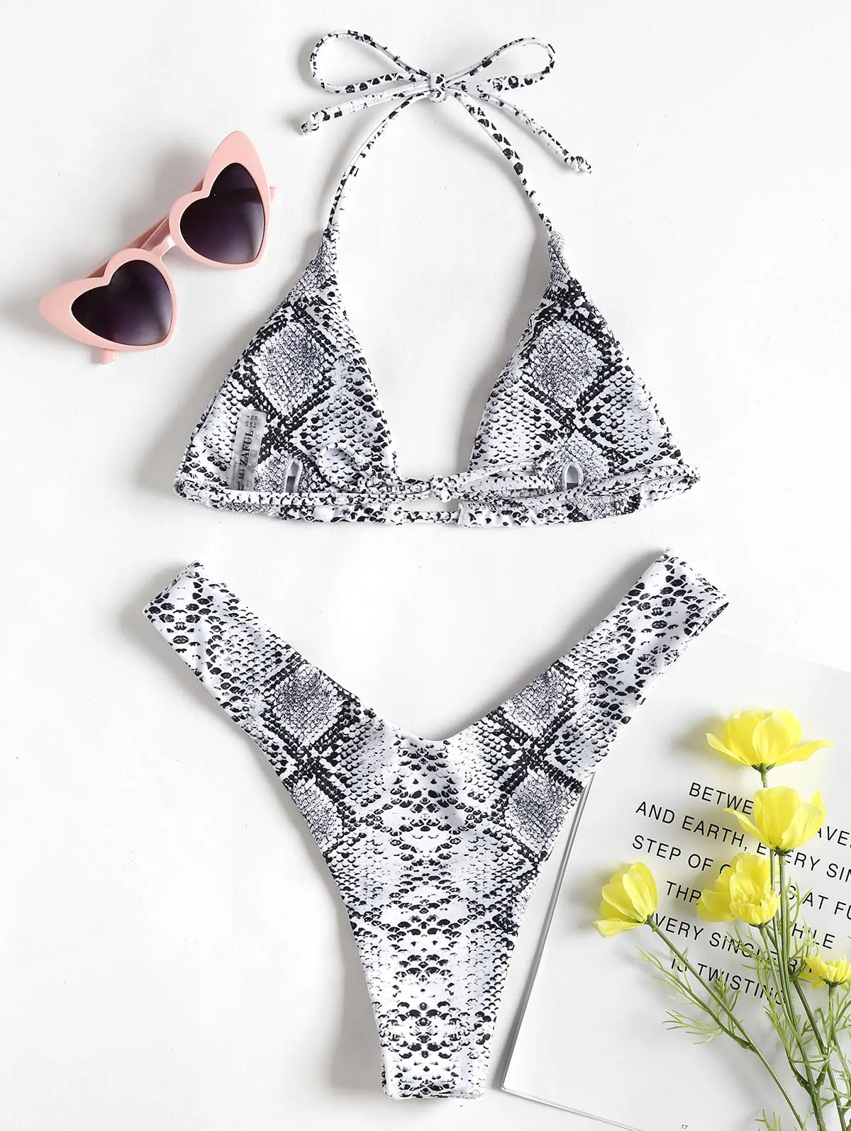 ZAFUL Bikini Halter Snakeskin High Leg Bikinis Set Sexy High Cut Bathing Suit Women Swimsuit Wire Free Padded Swimwear