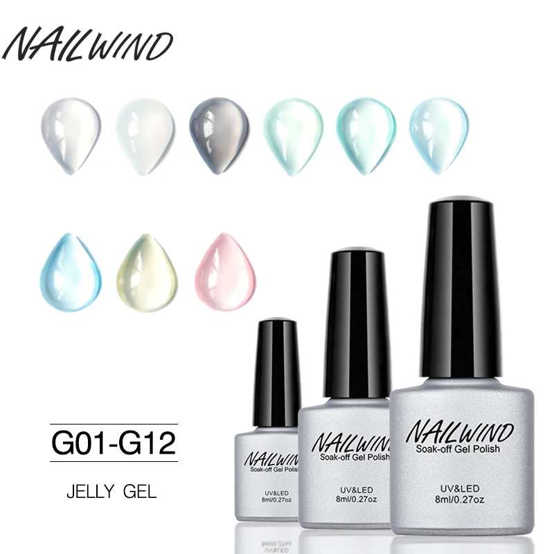 

NAILWIND 8ML Opal Jelly Gel Nail Polish Top Base Coat Needed Nail Art UV LED Glitter Manicure Gel Lacquer