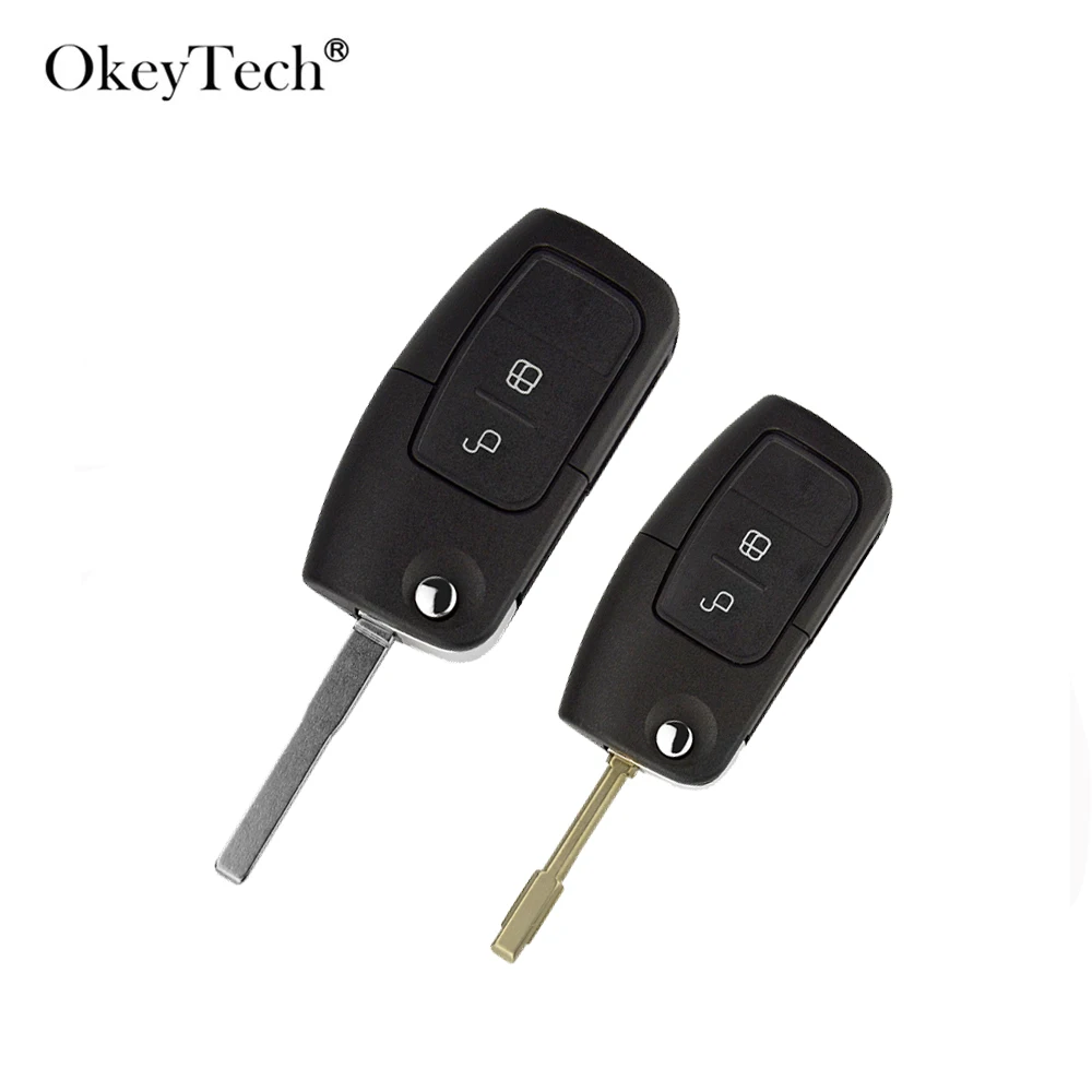 

OkeyTech 2 Button Flip Folding Remote Car Key Shell FOB For Ford Focus Fiesta C Max K Replacement Case Cover Uncut Blank Blade