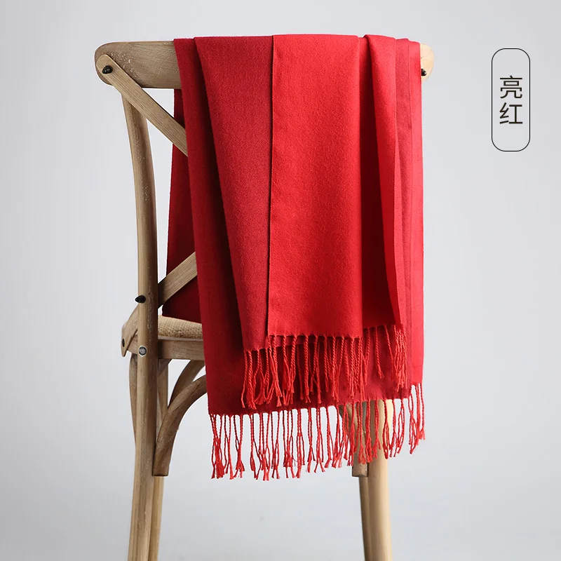 Бренд кашемировые шали и обертывания бандана шарф осень толстый двухсторонний вязаный длинный теплый шарф зима для женщин шарфы-пончо - Цвет: Красный