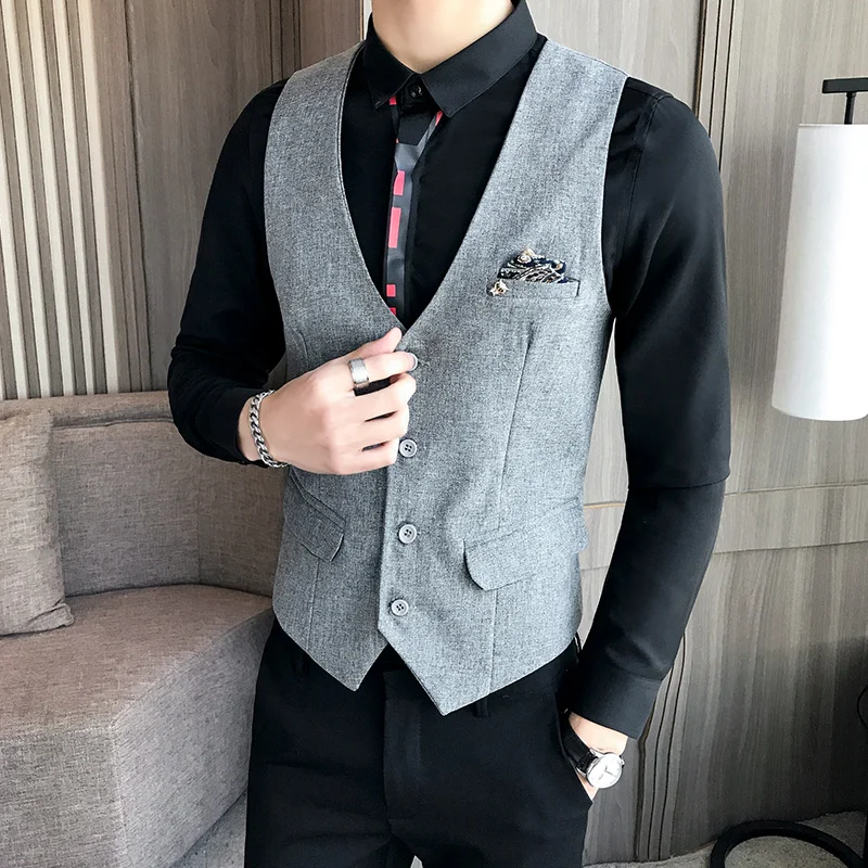 Men'S Summer New Chest Decoration Wild V-Neck High Quality Suit Vest Business Casual Fashion Slim Single-Breasted Vest Men'S Summer New Chest Decoration Wild V-Neck High Quality Suit Vest Business Casual Fashion Slim Single-Breasted Vest