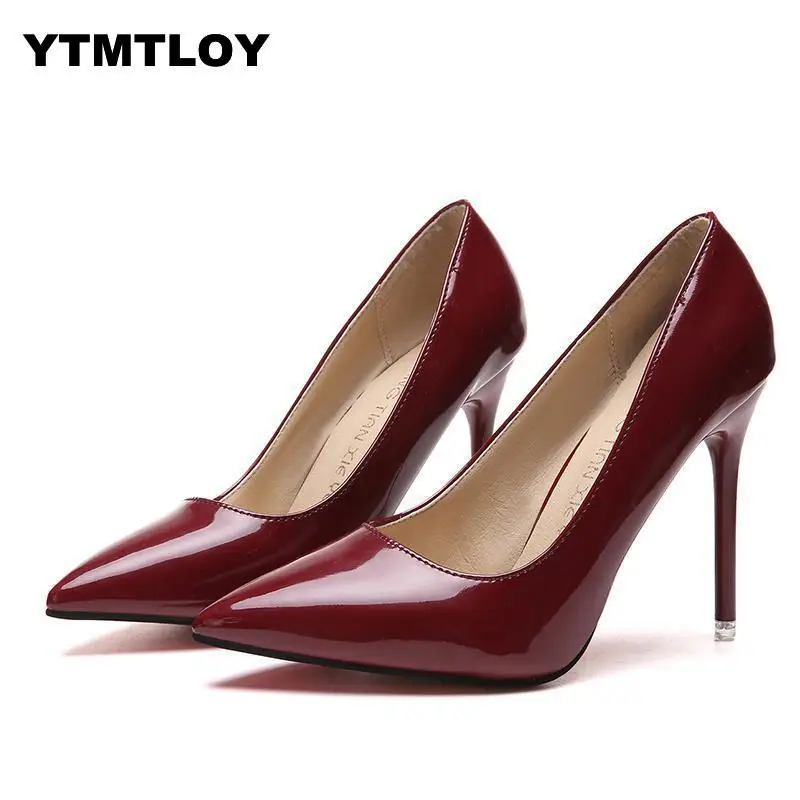 Plus Size 34-44 HOT Women Shoes Pointed Toe Pumps Patent Leather Dress High Heels Boat Shoes Wedding Shoes Zapatos Mujer White
