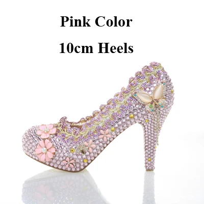 Модные туфли-лодочки на платформе розовый со стразами свадебные туфли Шикарные Свадебные туфли-лодочки со стразами на высоком каблуке Туфли для выпускного вечера - Цвет: Pink 10cm Heels