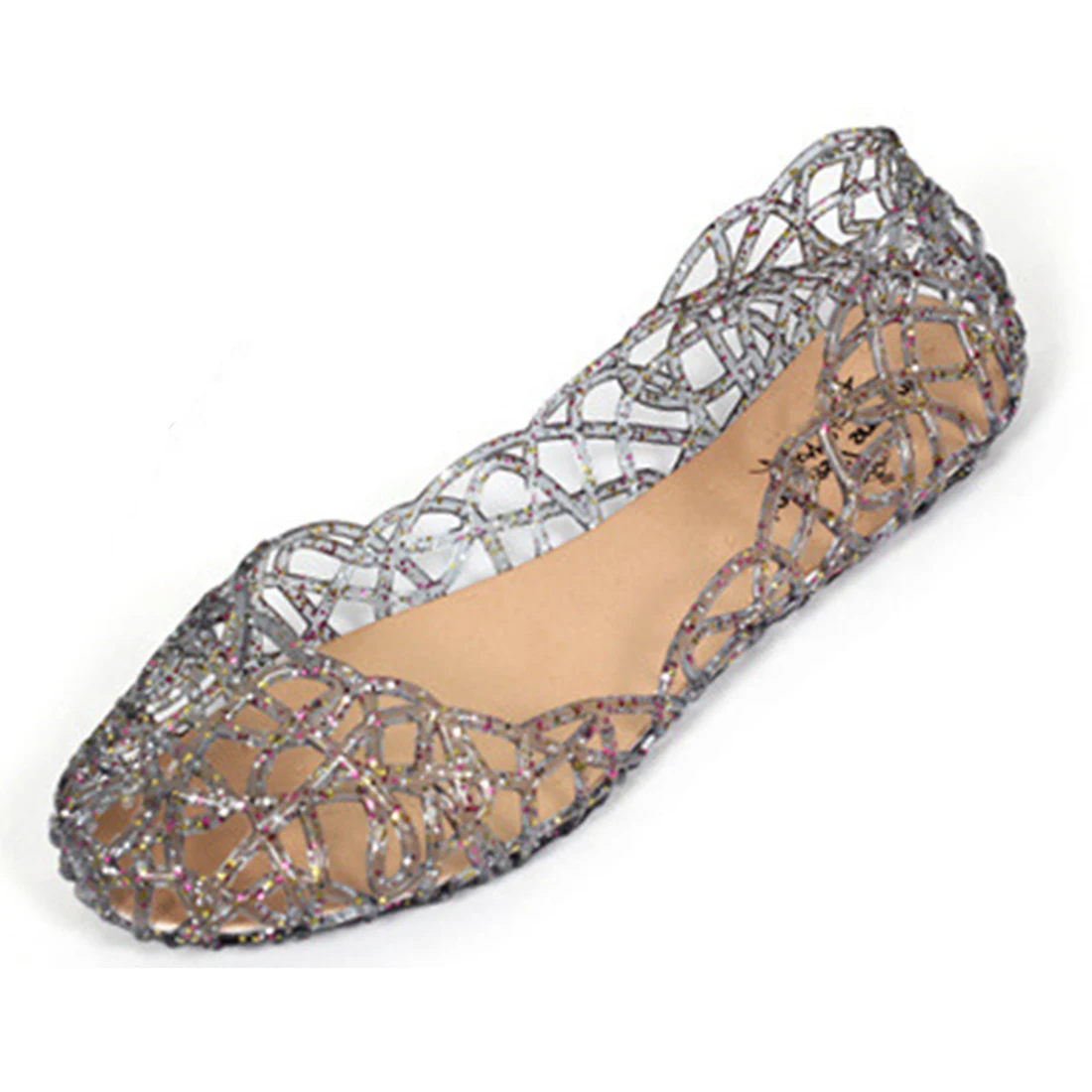Женские босоножки на плоской подошве украшенные кристаллами лето 2019|shoes jelly|women