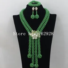 В африканском стиле зеленого цвета, ожерелье Нигерийским бисером браслет серьги свадебные украшения набор, ручная работа, Стиль