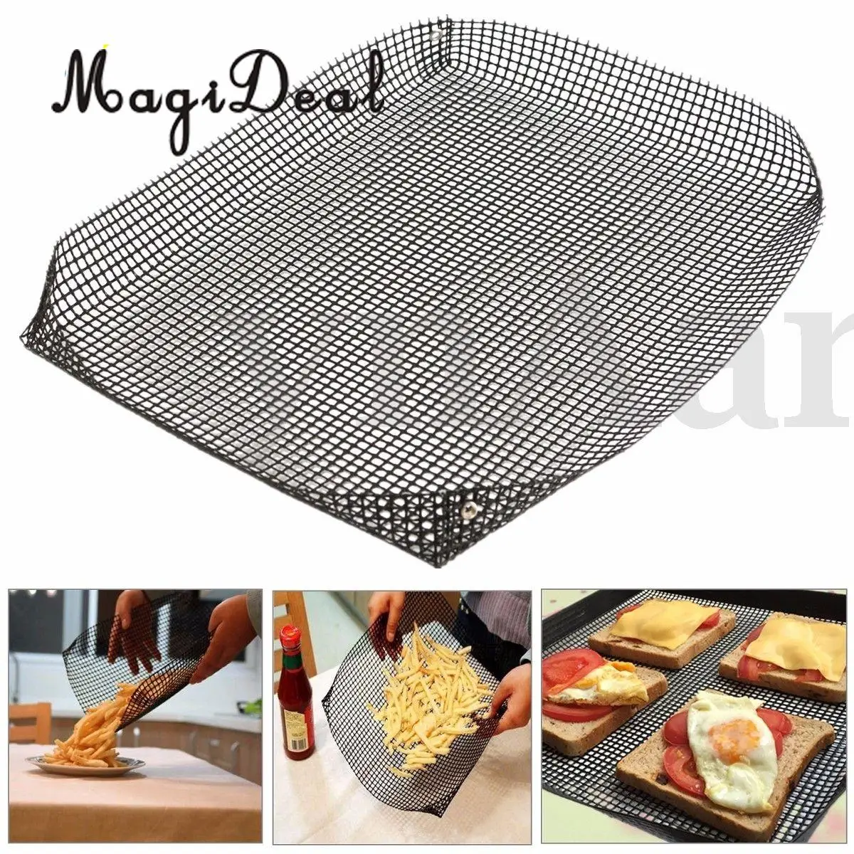 MagiDeal Non-Stick Oven Baking Mesh Tray BBQ Net Chip Baskets Roaster Grilling Mesh