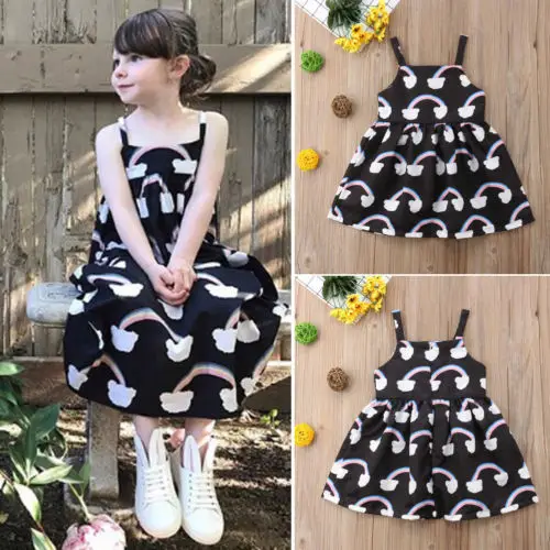 2018 Kid Girl Strap Dress Baby Girls Rainbow Party Pageant Princess Sleeveless Summer Children Fashion Sundress Clothes |